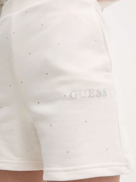 Guess szorty RHINESTONES damskie kolor beżowy z aplikacją high waist V5RD03 KCLJ0