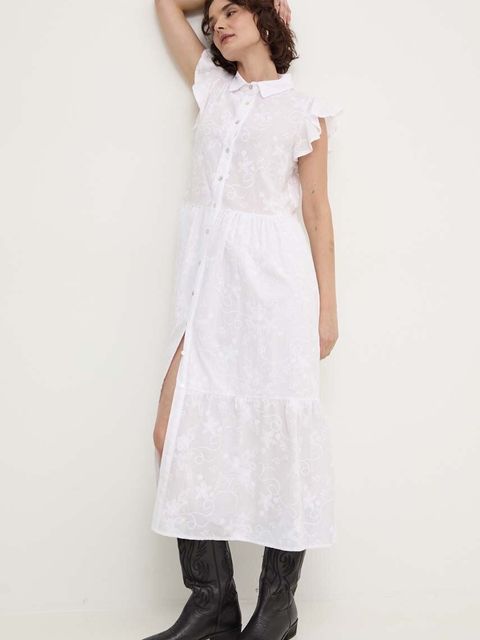 Answear Lab sukienka bawełniana kolor biały midi rozkloszowana