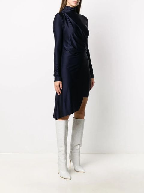 Off-White logo print draped asymmetric dress - Black