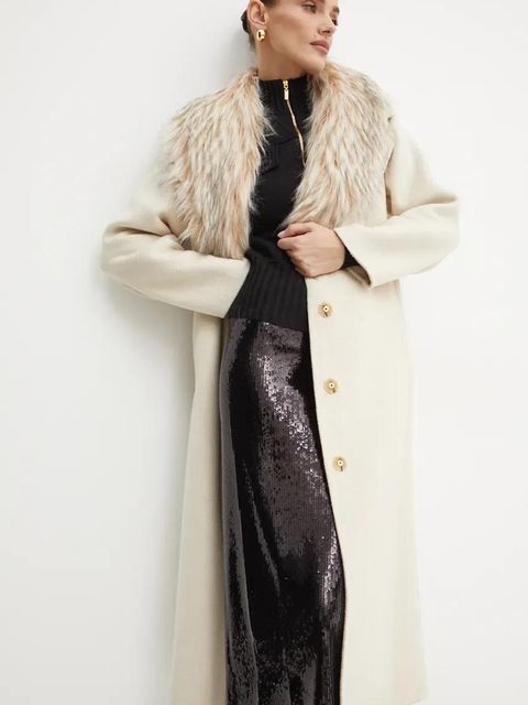 Luisa Spagnoli płaszcz wełniany SUPPLICA kolor beżowy przejściowy 541206 - zdjęcie produktu nr 1