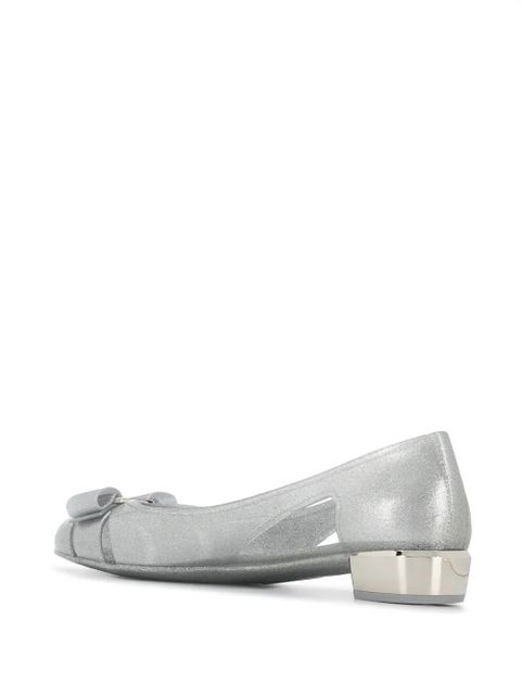 Ferragamo bow-detail glitter flat pumps - Silver