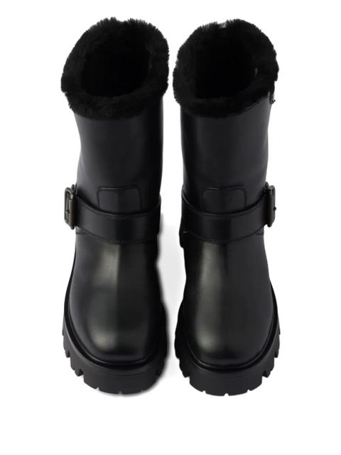 Prada buckle-fastening shearling boots - Black
