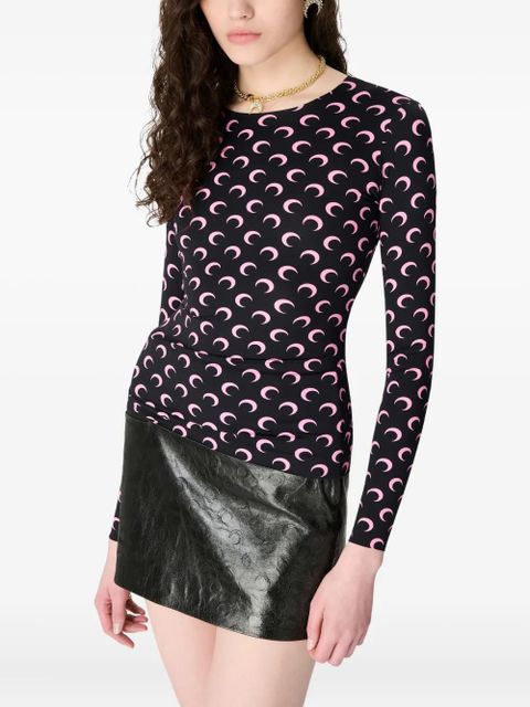 Marine Serre moon printed jersey top - Black