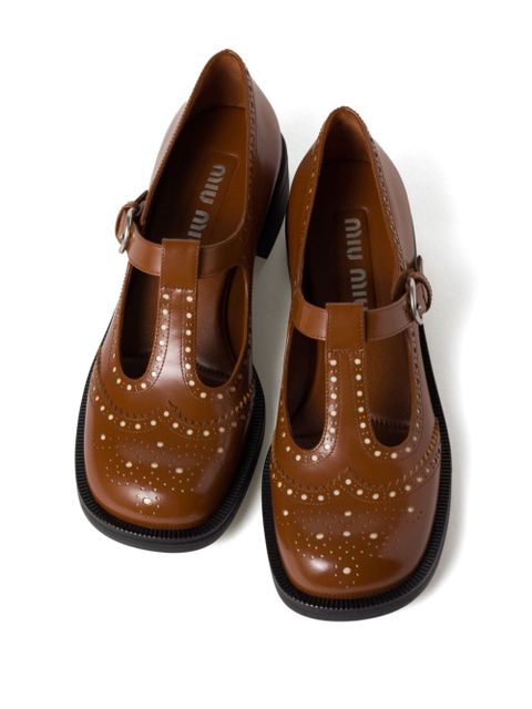 Miu Miu Brushed leather T-strap brogue shoes - Brown