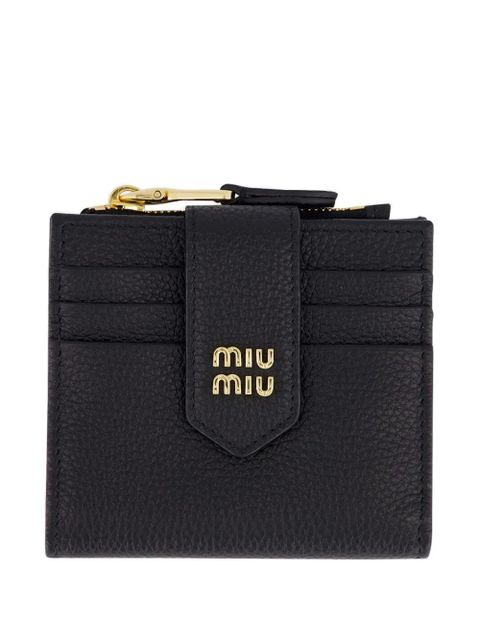 Miu Miu logo-lettering leather wallet - Black - zdjęcie produktu nr 1