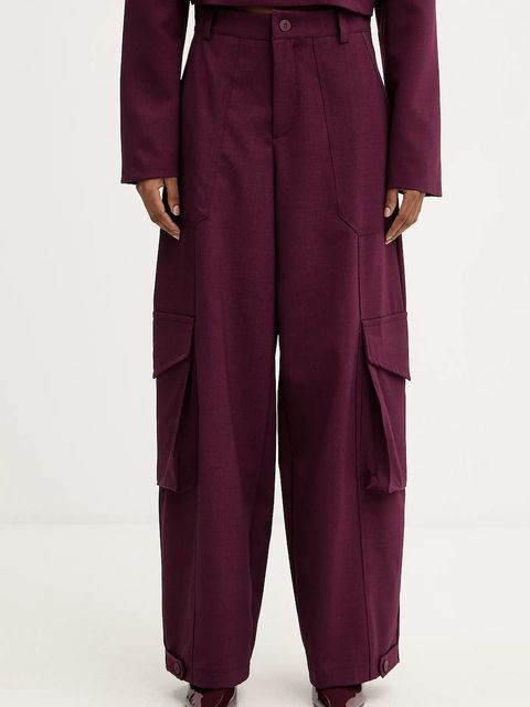 Haveone spodnie damskie kolor bordowy proste high waist PSO-P040 - zdjęcie produktu nr 1