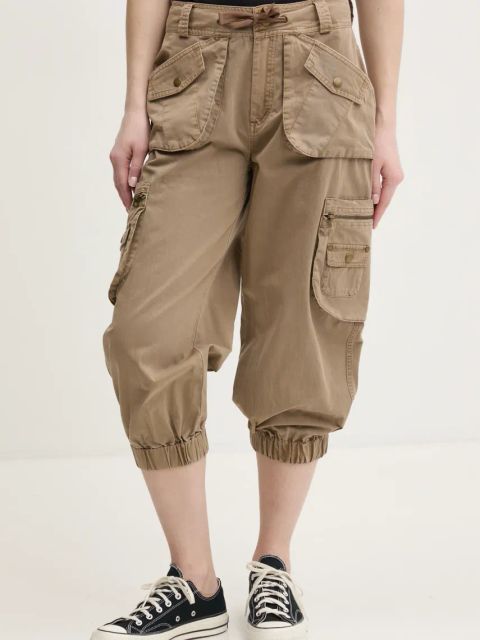 Desigual spodnie bawełniane LOIRA damskie kolor beżowy proste high waist 25SWPW26