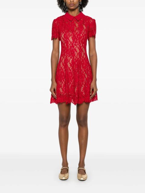 Self-Portrait sequin lace mini dress - Red