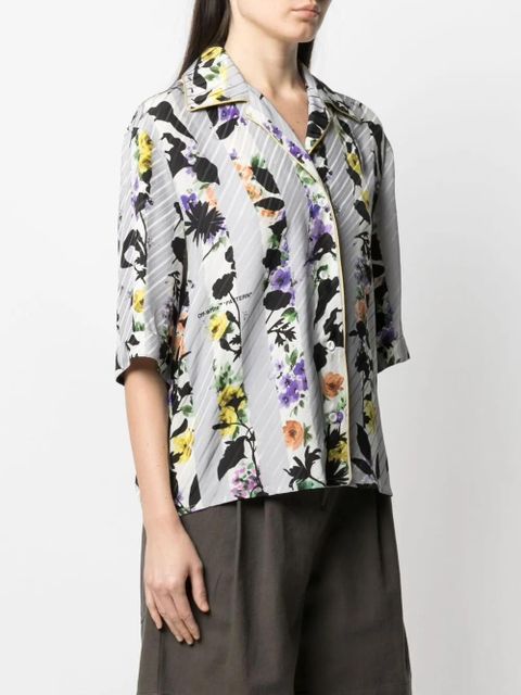 Off-White striped floral bowling shirt - Grey