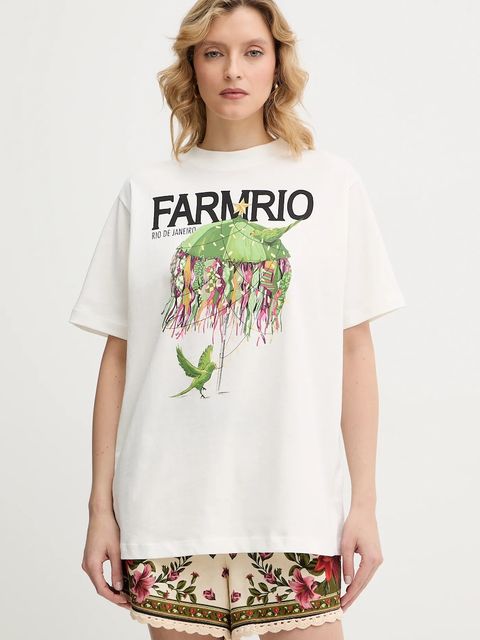Farm Rio t-shirt bawełniany damski kolor beżowy 354563 - zdjęcie produktu nr 1
