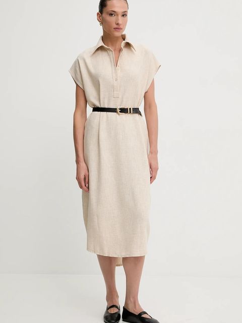 Answear.LAB sukienka z lnem kolor beżowy midi oversize - zdjęcie produktu nr 1