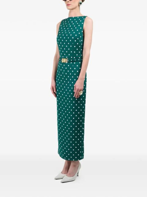 Rowen Rose polka-dots straight-neckline maxi dress - Green