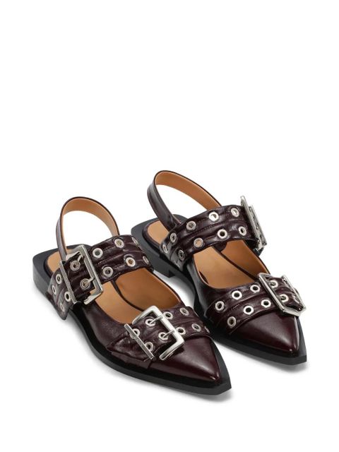GANNI double-buckled faux-leather ballerina shoes - Red