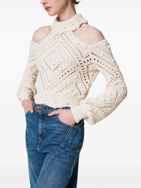 TWINSET openwork-knit cropped sweater - Neutrals