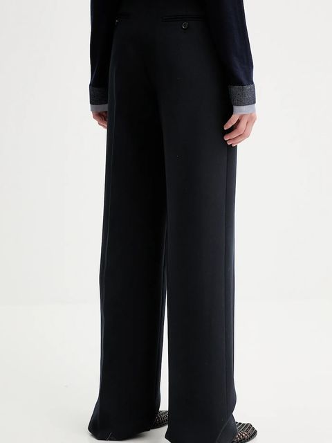 Bally spodnie wełniane damskie kolor granatowy szerokie high waist WTR03W