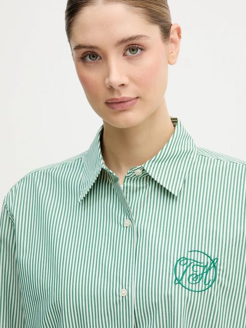 Tommy Hilfiger koszula bawełniana damska kolor zielony relaxed z kołnierzykiem klasycznym WW0WW48190