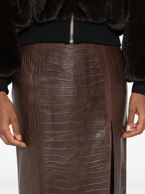 AMIRI crocodile-effect leather midi skirt - Brown