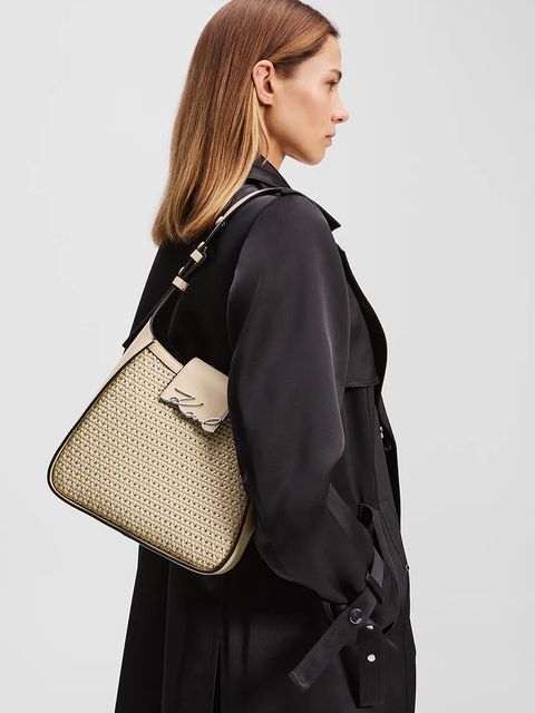 Karl Lagerfeld torebka skórzana K/SIGNATURE kolor beżowy A3W30048