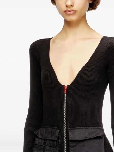 Diesel ribbed zip-front pocketed day dress - Black