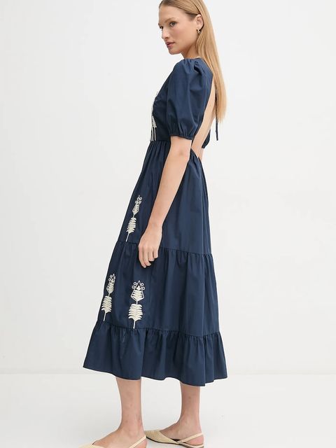 Hoss Intropia sukienka bawełniana kolor granatowy midi rozkloszowana 8229095 - zdjęcie produktu nr 2