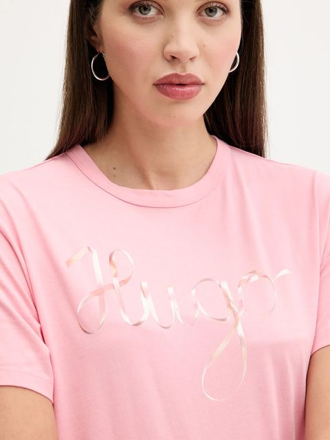 HUGO t-shirt bawełniany damski kolor różowy 50544868