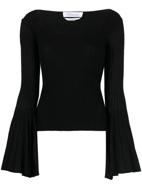 Blumarine fluted-sleeve knitted top - Black - zdjęcie produktu nr 1