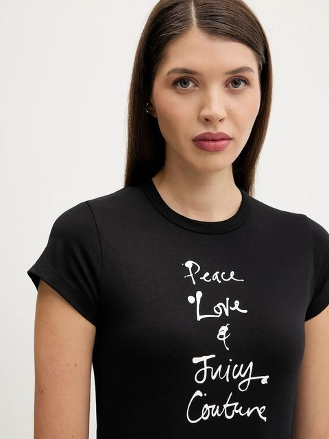 Juicy Couture t-shirt PEACE LOVE AND JUICY HILTON T-SHIRT damski kolor czarny JCNCT225458