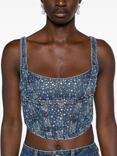 Alessandra Rich rhinestoned denim bustier - Blue - zdjęcie produktu nr 2