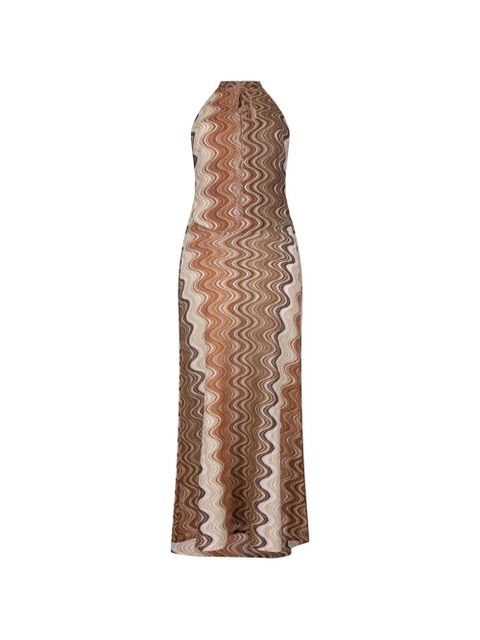 MC2 Saint Barth zigzag-print halterneck maxi dress - Brown - zdjęcie produktu nr 2