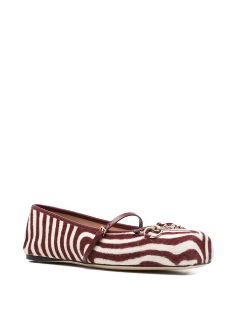 Gucci horsebit-detail zebra-print ballet flats - White