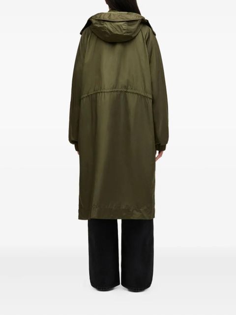 GANNI hood logo-patch coat - Green