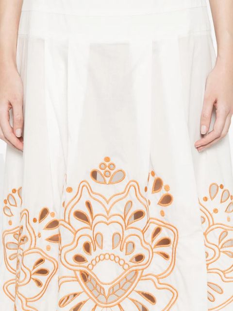 FARM Rio Trop floral-embroidery midi skirt - White