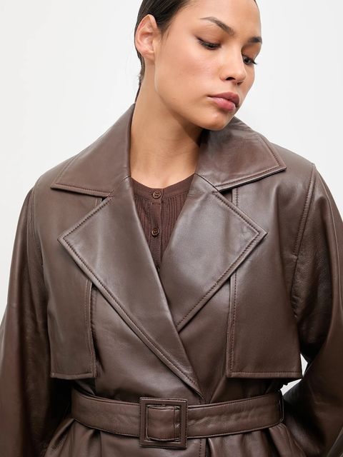 Answear.LAB kurtka skórzana kolor brązowy przejściowa