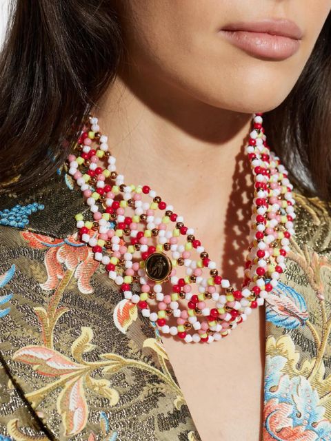 ETRO beaded logo-plaque head band - Red