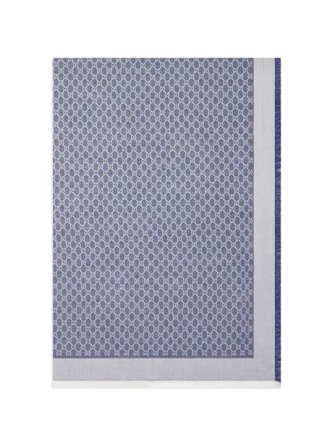 Gucci fringed logo-pattern shawl - Blue