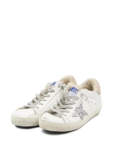 Golden Goose Super-Star glittered-star shearling-lining sneakers - White