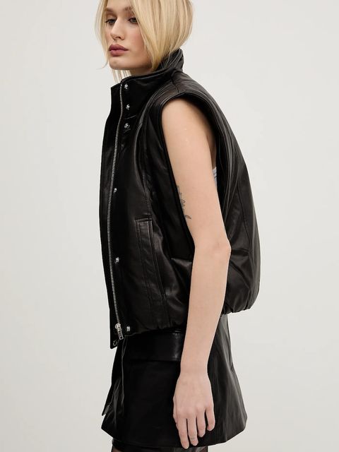 IRO bezrękawnik skórzany damski kolor czarny przejściowy WP137DARIO - zdjęcie produktu nr 2