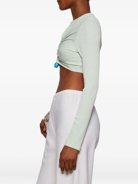 Christopher Esber crystal-pin ribbed top - Green - zdjęcie produktu nr 2