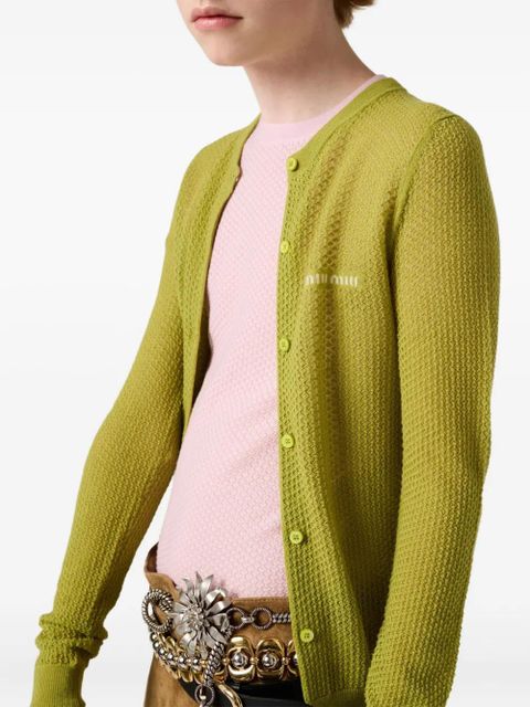 Miu Miu ribbed lace-motif cardigan - Green