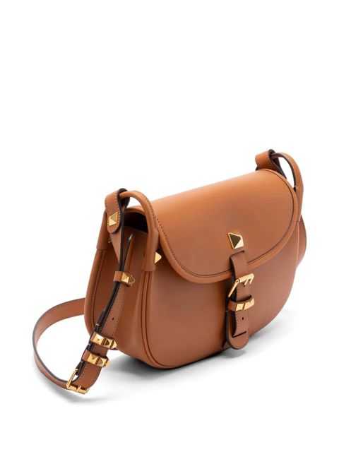 Valentino Garavani Flaneuse studded buckle-strap leather shoulder bag - Brown