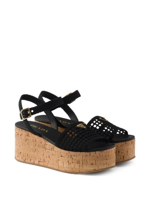 Prada crochet logo-engraved platform sandals - Black - zdjęcie produktu nr 2