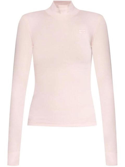 GANNI embroidered-logo long-sleeved T-shirt - Pink