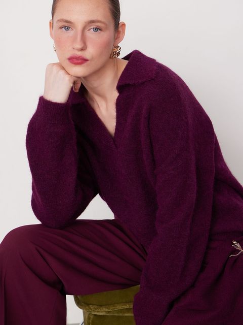 Medicine sweter z wełną alpaki kolor bordowy - zdjęcie produktu nr 1