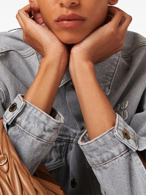 Miu Miu logo-appliqué cropped denim jacket - Grey