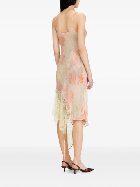 Diesel floral-print lace-trim midi dress - Yellow