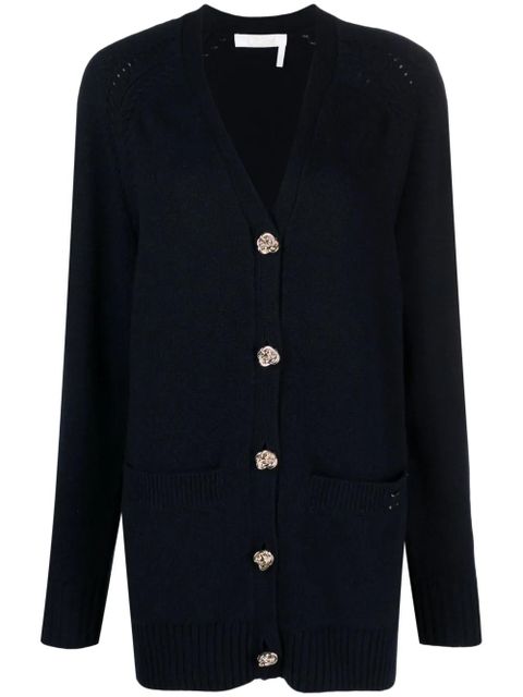 Chloé V-neck fine-knit cardigan - Blue - zdjęcie produktu nr 1