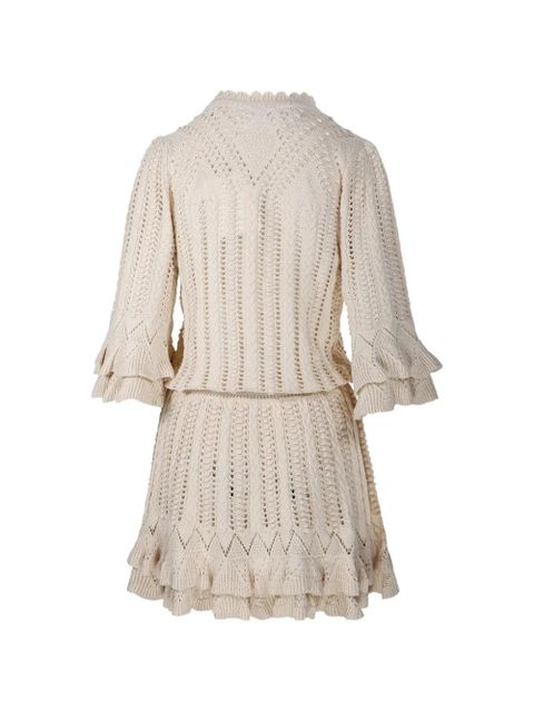 MARANT ÉTOILE Norma ruffled knitted mini dress - Neutrals - zdjęcie produktu nr 2