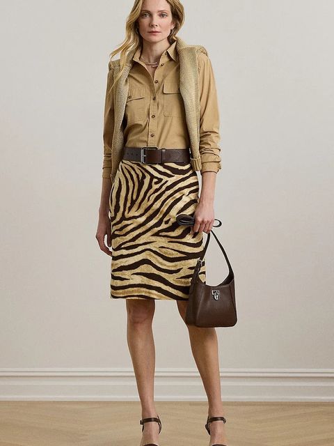 Lauren Ralph Lauren spódnica kolor beżowy midi ołówkowa 200978712