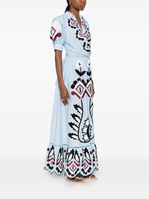 FARM Rio embroidered puff-sleeve maxi dress - Blue