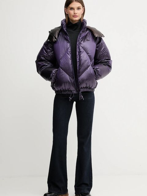 Lacoste kurtka puchowa kolor fioletowy zimowa oversize BF5326
